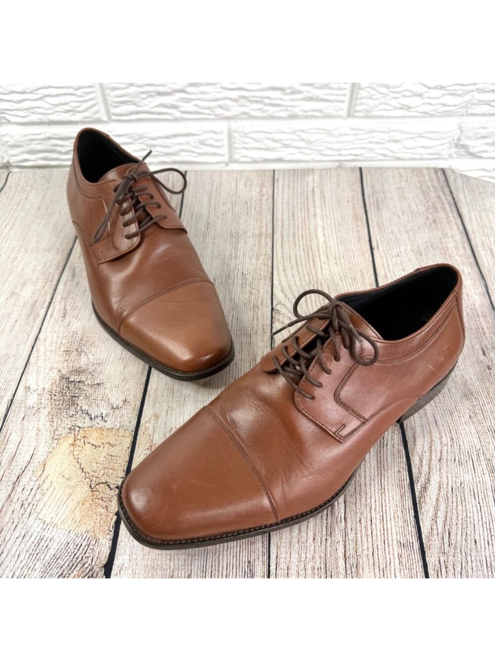 J. Murphy Johnson & Murphy Mens Brown Leather Cap Toe Dress Shoes Size 12W